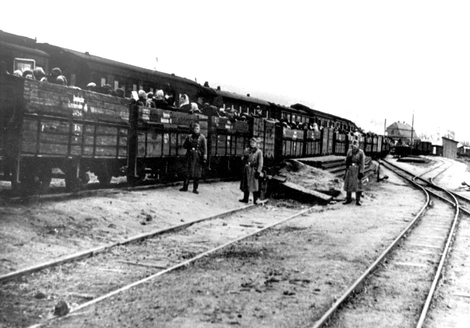 Nazi cattle cars full of Jews.